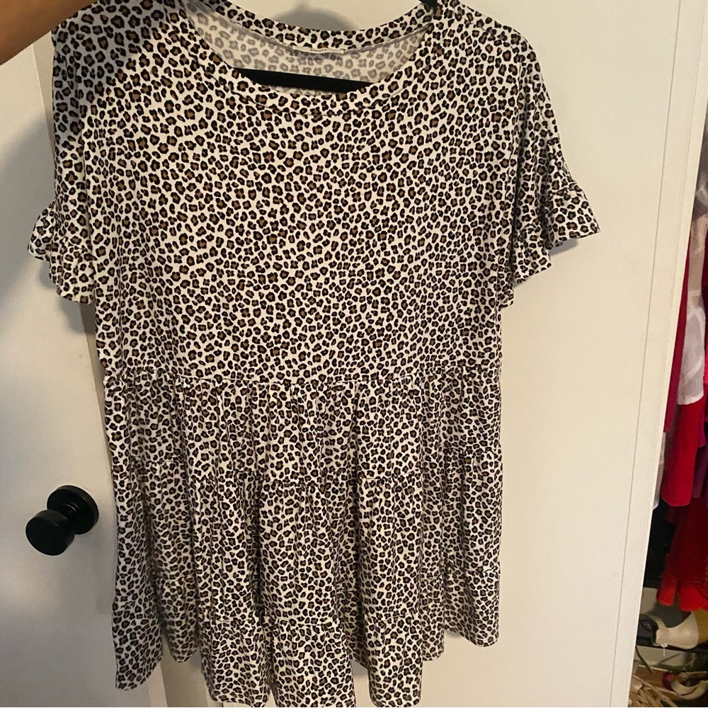 Cute oversized brown and white animal print top